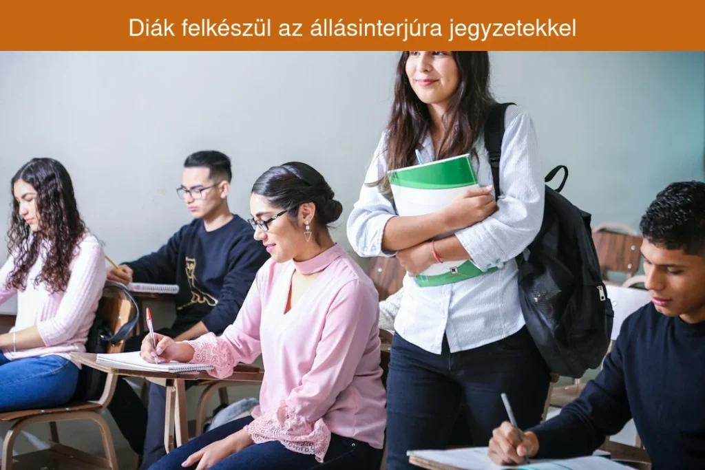 Diák felkészül az állásinterjúra jegyzetekkel