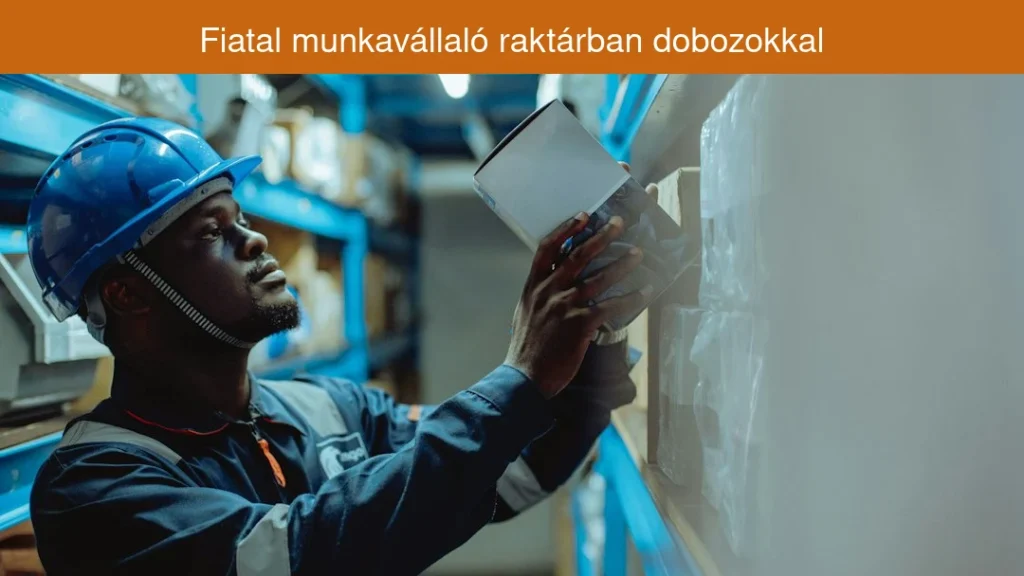Fiatal munkavállaló raktárban dobozokkal