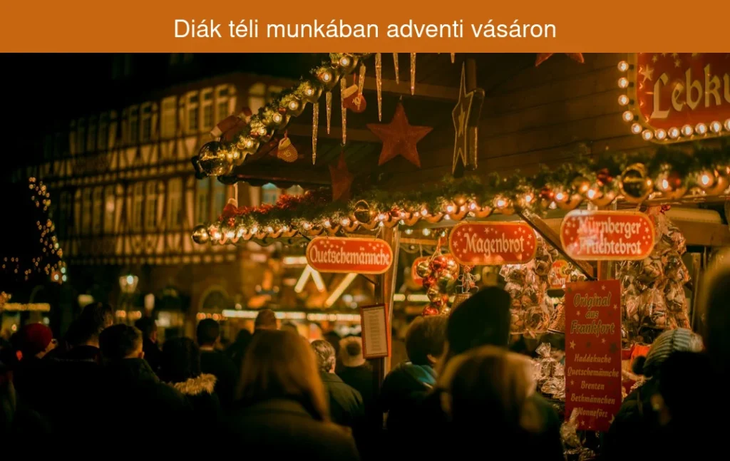 Diák téli munkában adventi vásáron